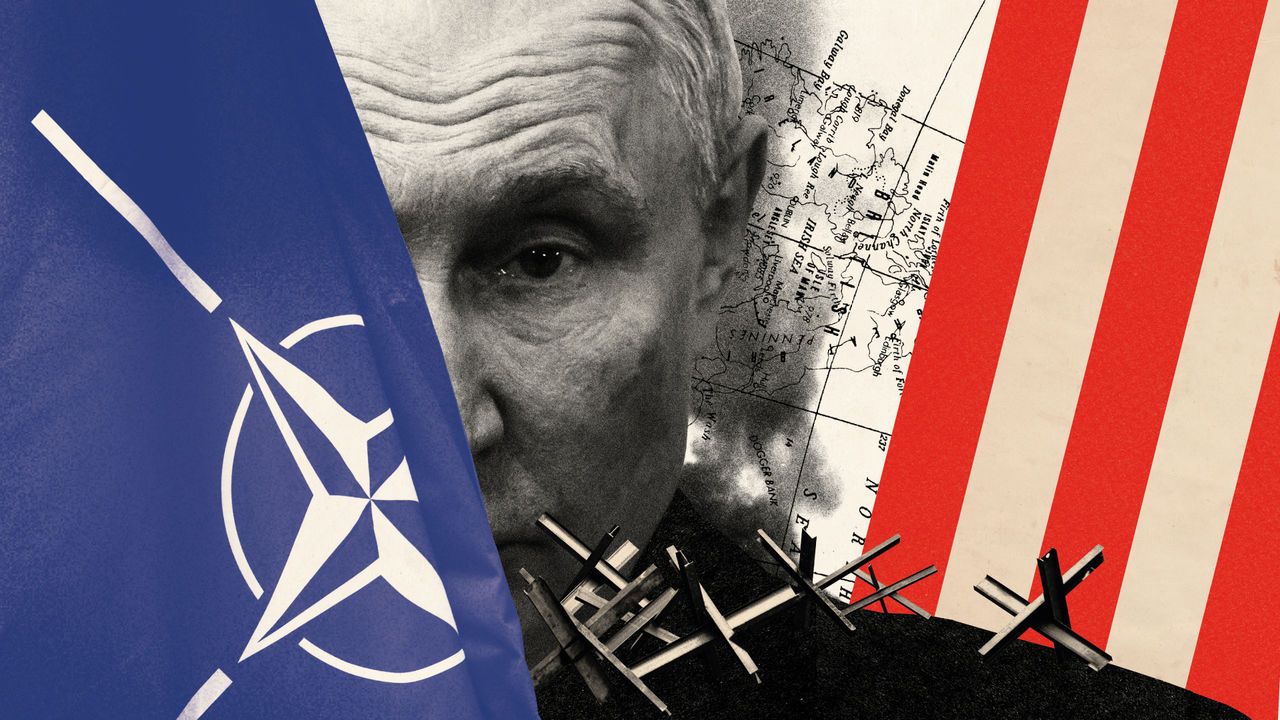 Collage of Putin with US and Nato flags