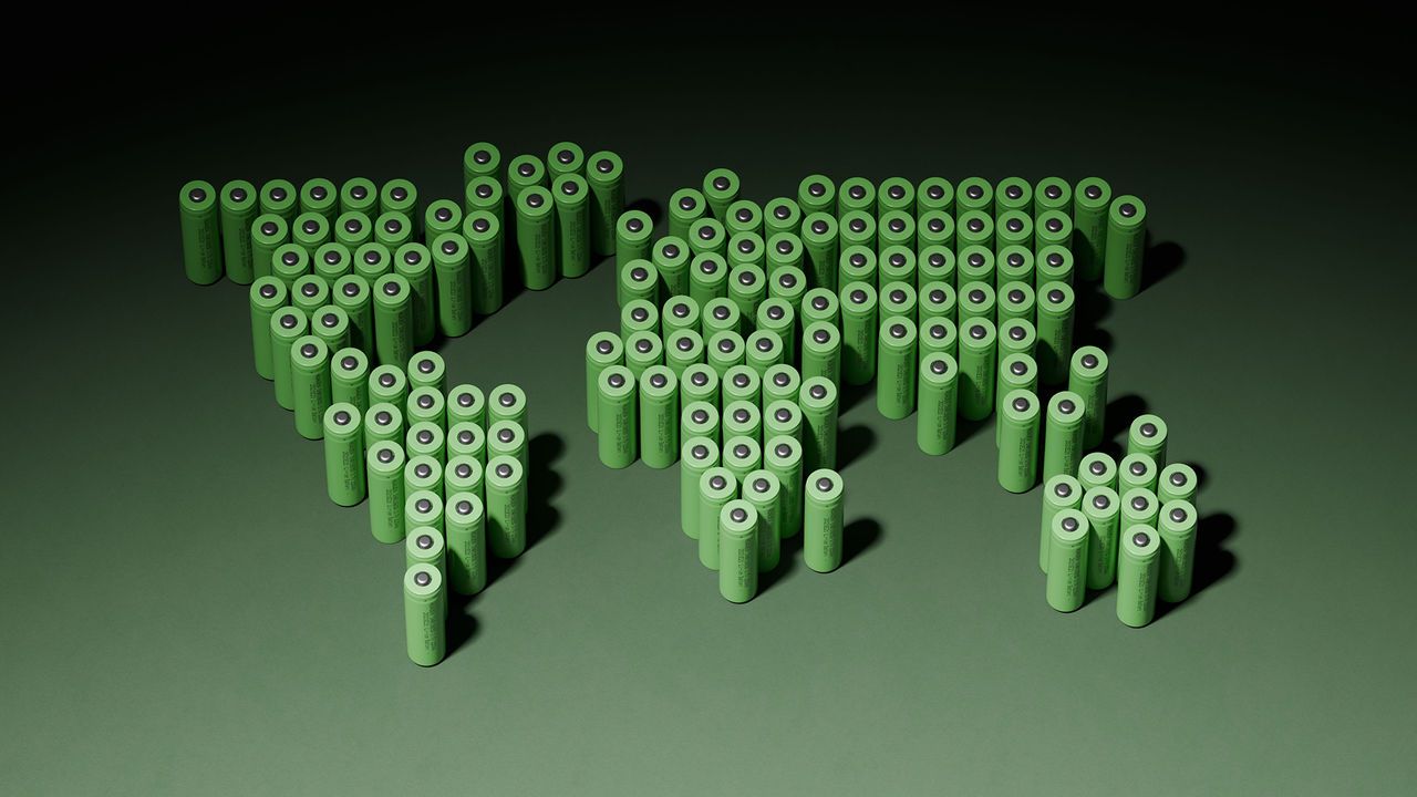 Illustration of batteries making a map of the world